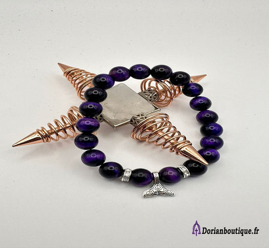 Bracelet oeil du tigre violet et sa baleine