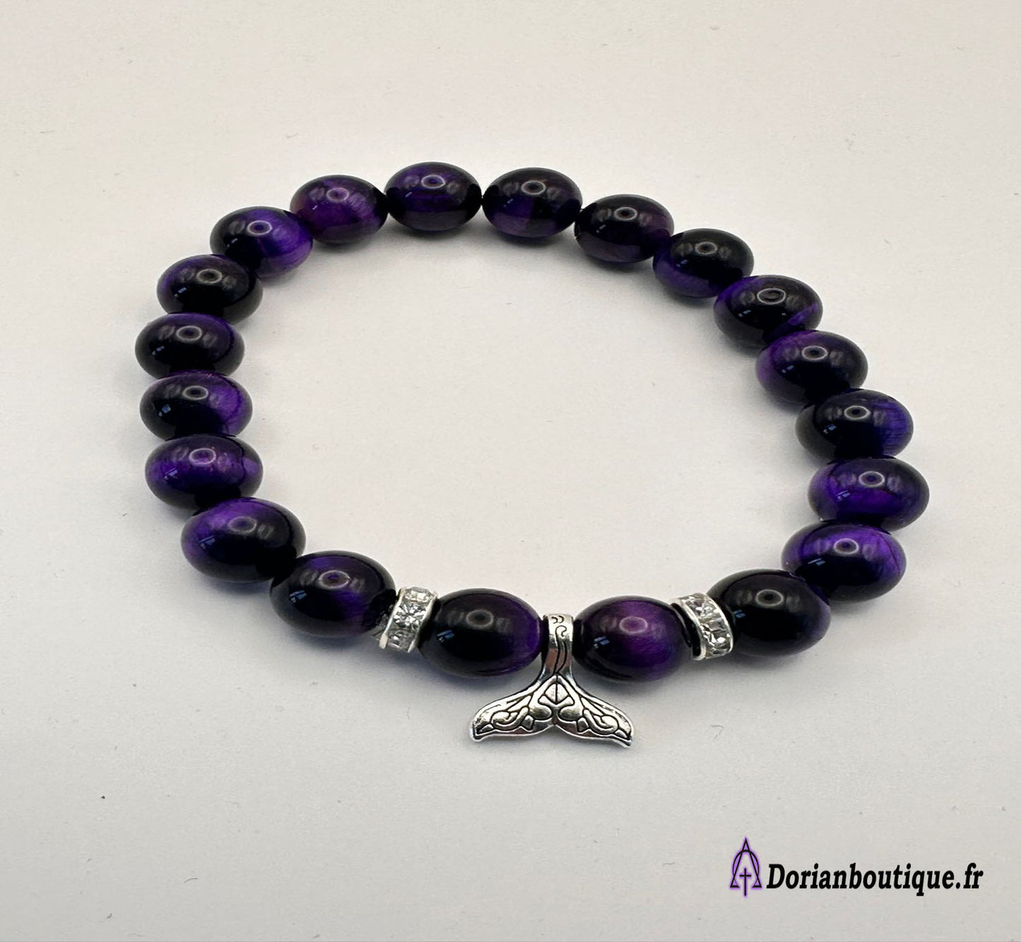 Bracelet oeil du tigre violet et sa baleine