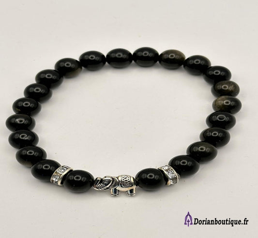 Bracelet obsedienne dorée éléphant
