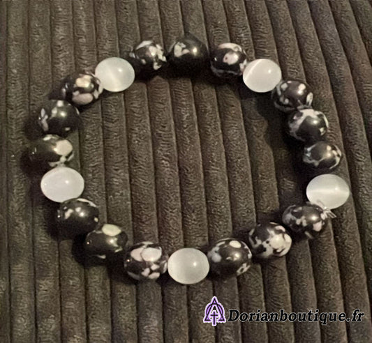 Bracelet Obsidienne Flocon de Neige chat